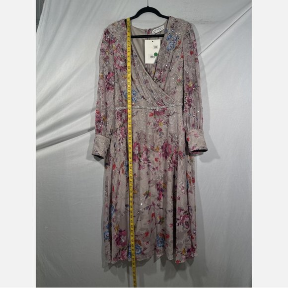NWT $498 Mac Duggal [ 18 ] Floral Embellished Long Sleeve Midi Dress Mauve‎ - Picture 8 of 16